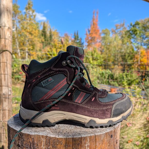 Women's LL Bean Maine Tall Ankle Hiking Boots Brown Forest Green 8.5 Wide - Picture 5 of 11